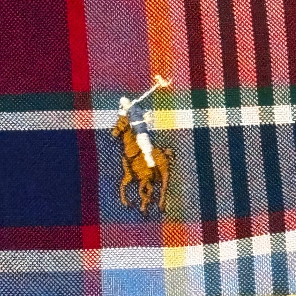 LN RALPH LAUREN Slim Fit Red & Blue Plaid Long Sleeve Button Down Shirt … - Picture 4 of 7